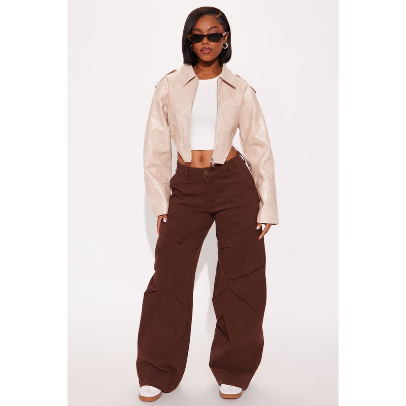 Vibe Check Wide Leg Cargo Pant 32 – Brown