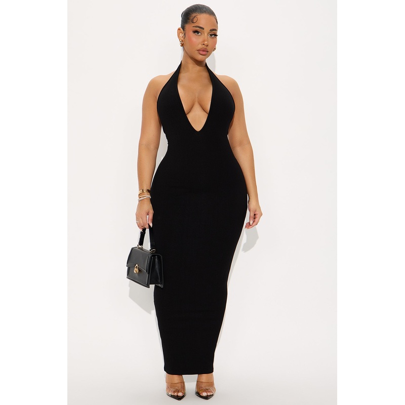 Ana Halter Snatched Maxi Dress – Black