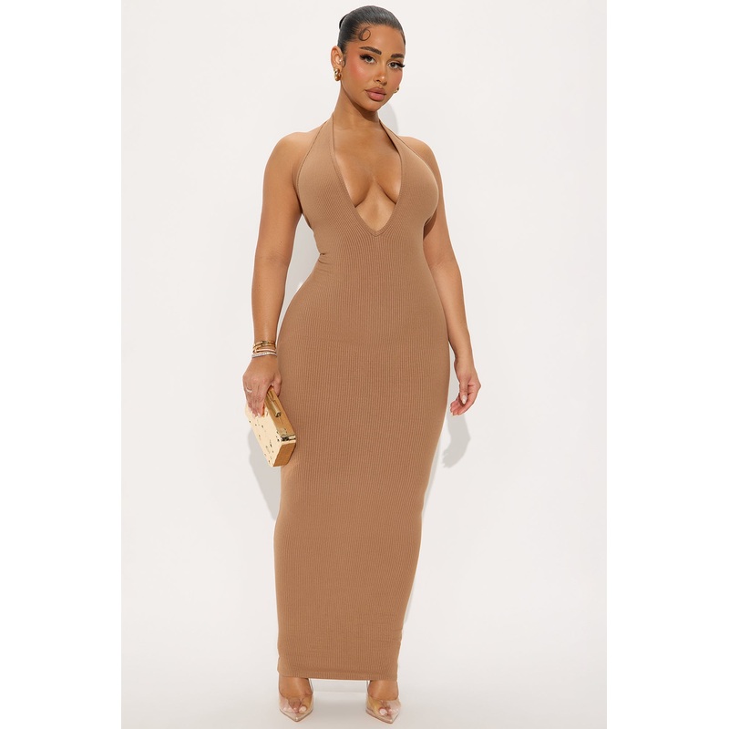 Ana Halter Snatched Maxi Dress – Nude