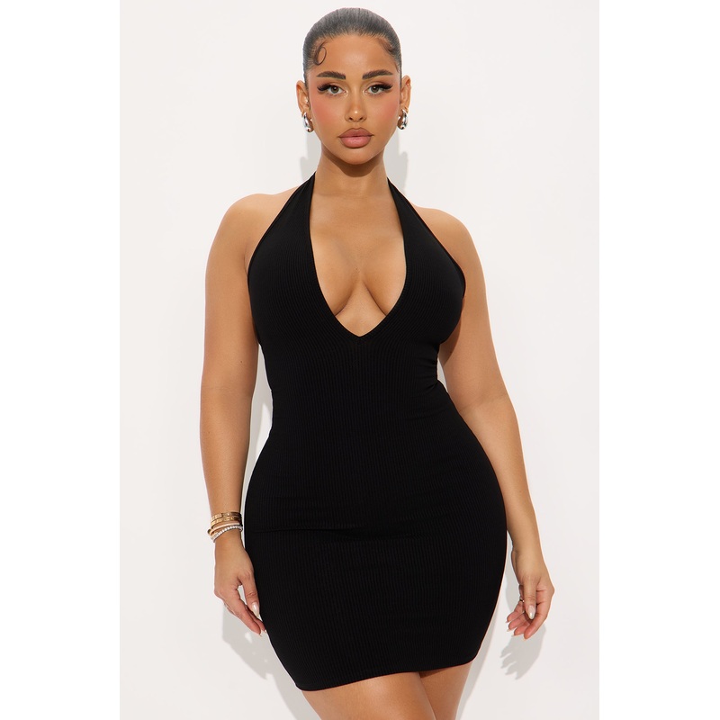 Ana Halter Snatched Mini Dress – Black