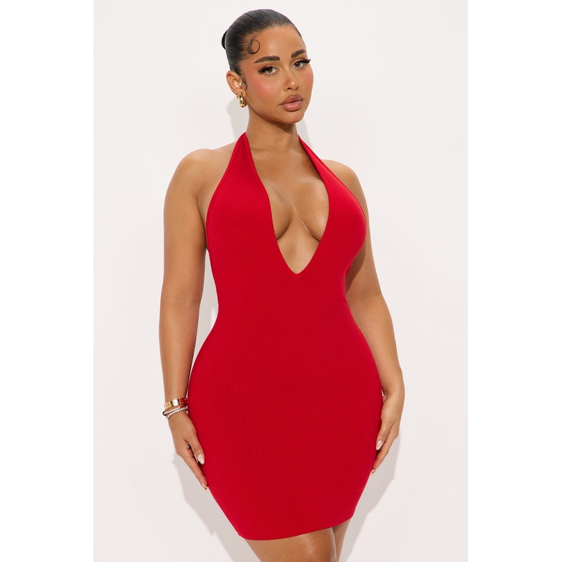 Ana Halter Snatched Mini Dress – Red
