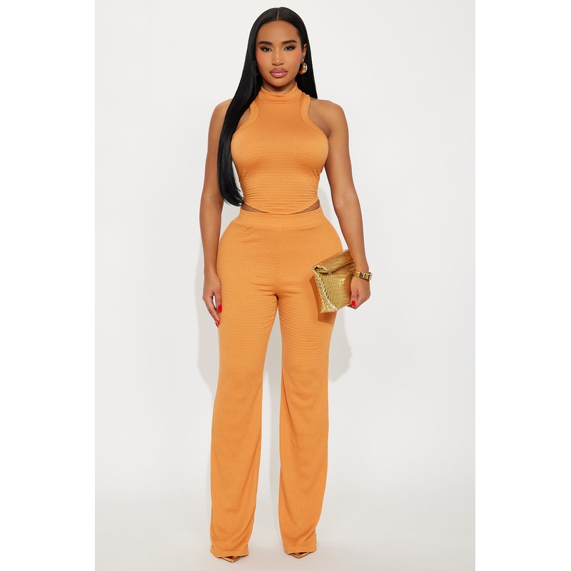 Ariana Sleeveless Textured Pant Set – Orange