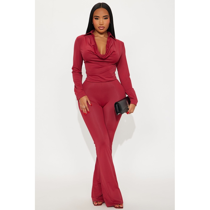 Claire Tricot Flare Jumpsuit – Red