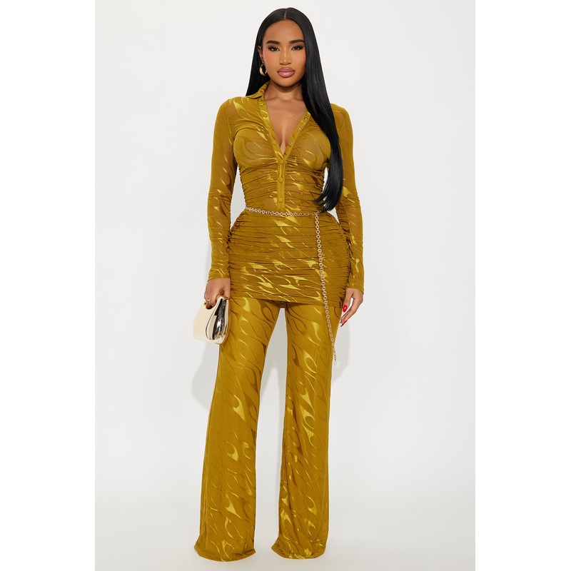 Fallyn Mesh Long Sleeve Jumpsuit – Chartreuse