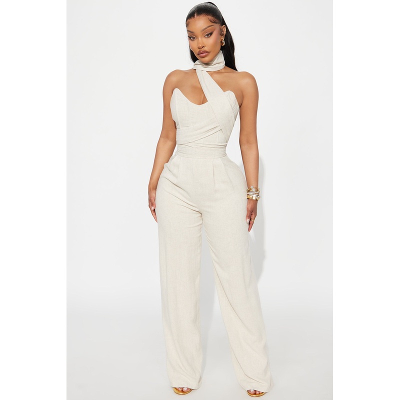 Fatima Linen Corset Jumpsuit – Oatmeal