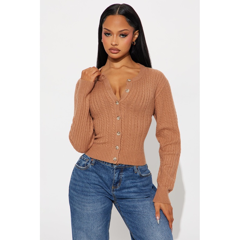 Frosty Cable Knit Cardigan – Mocha