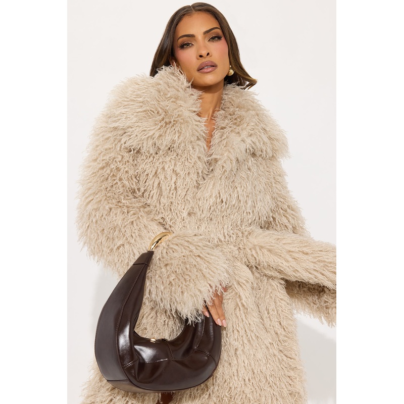 Get With It Faux Leather Shoulder Handbag – Brown