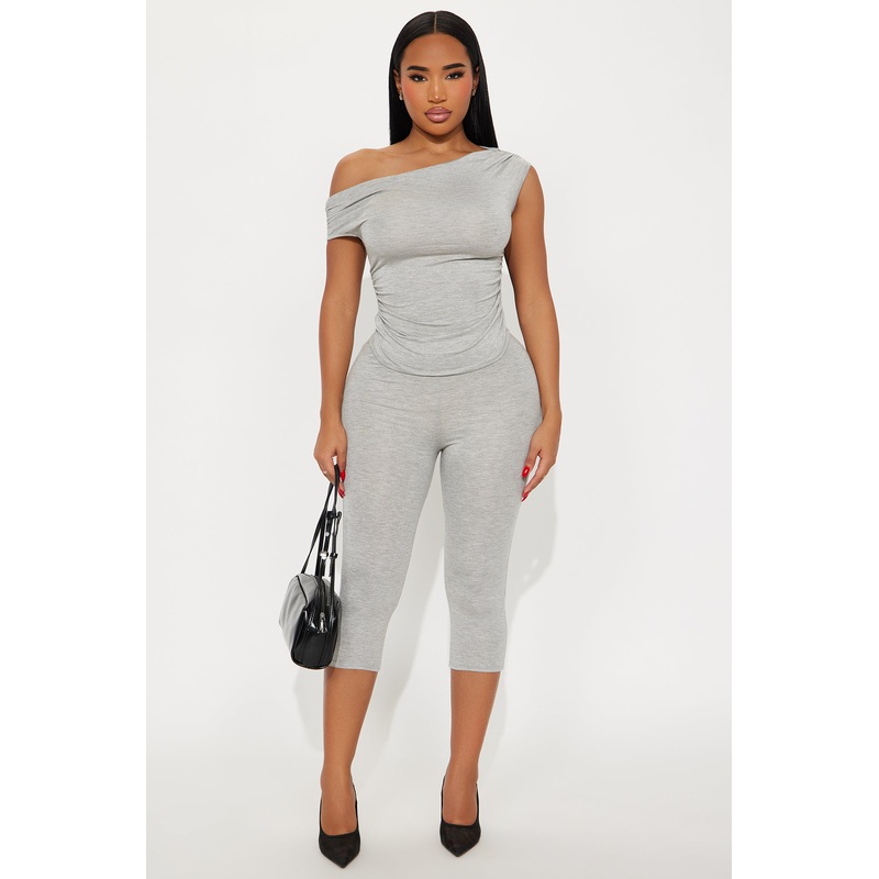 Havana Off Shoulder Capri Pant Set – Heather Grey