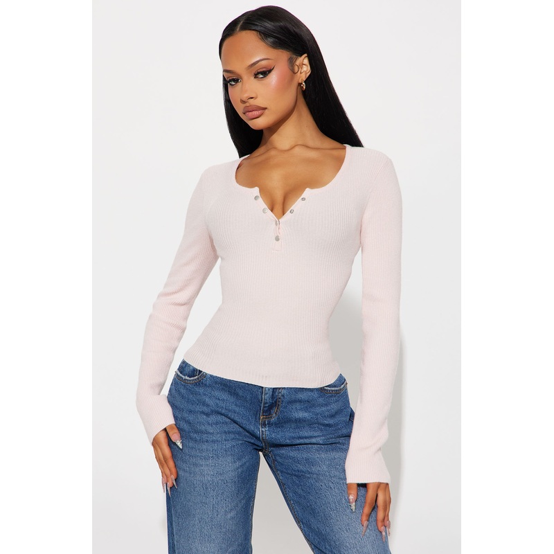 Laurita Henley Sweater Top – Pink