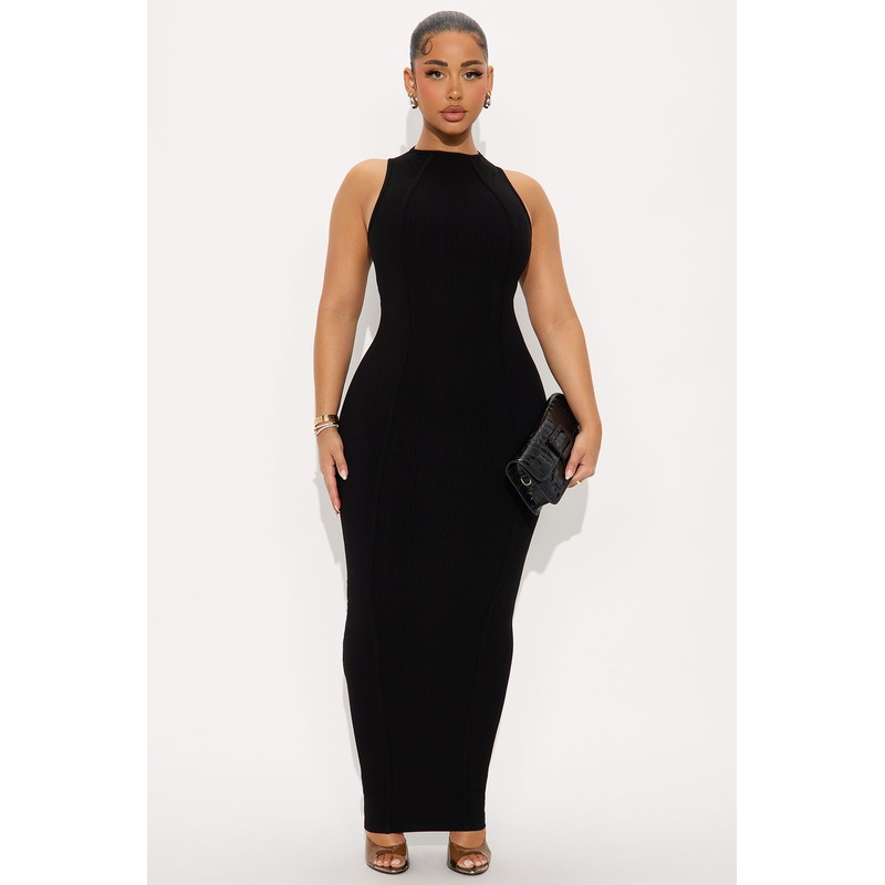 Nina Snatched Maxi Dress – Black
