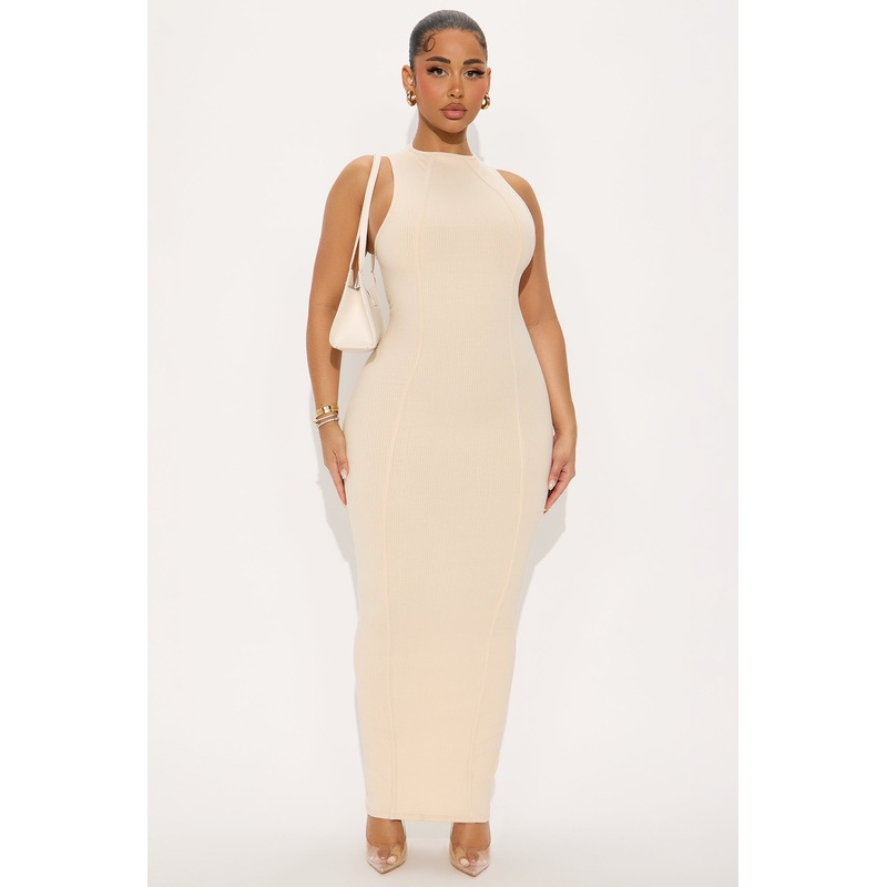 Nina Snatched Maxi Dress – Cream