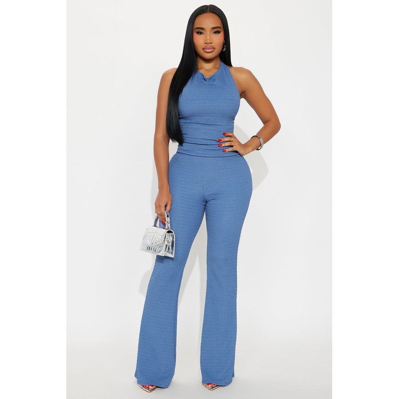 Amaya Halter Cowl Textured Pant Set – Periwinkle