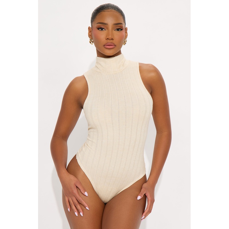 Antonella Mock Neck Ribbed Bodysuit – Ivory