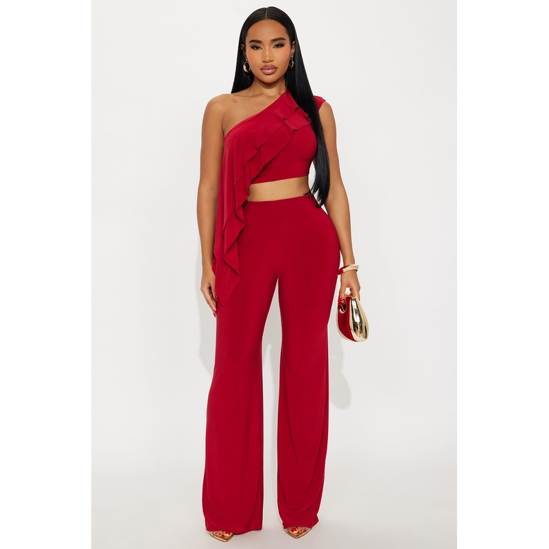 Camila One Shoulder Pant Set – Red