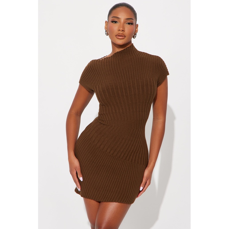 Cassie Swirl Sweater Mini Dress – Brown