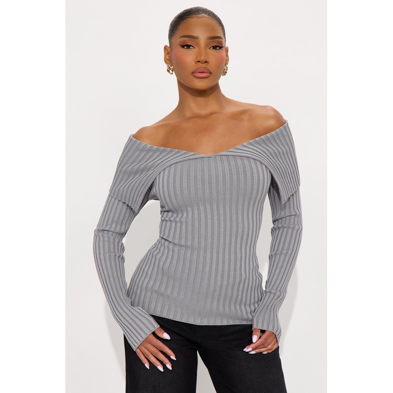 Give Me Attention Washed Sweater Top – Grey