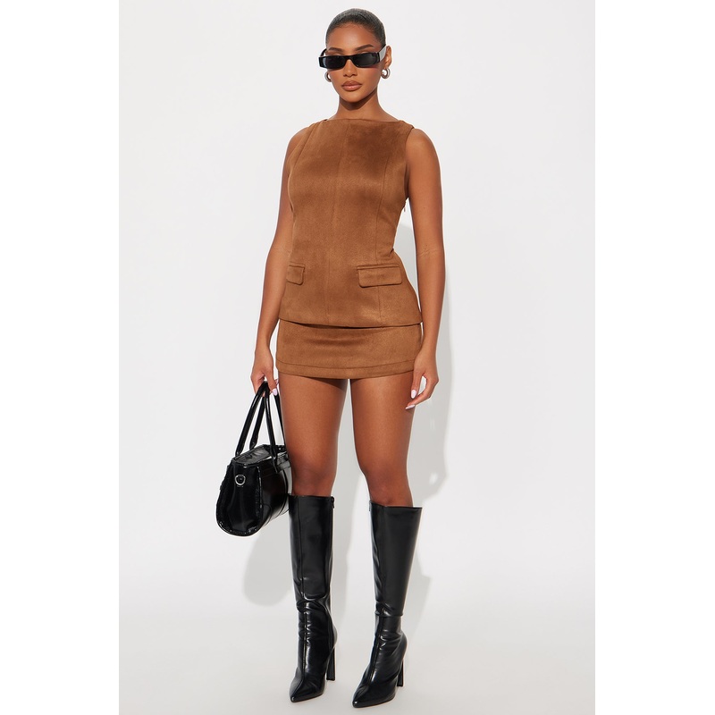 Honey Faux Suede Mini Skort Set – Camel
