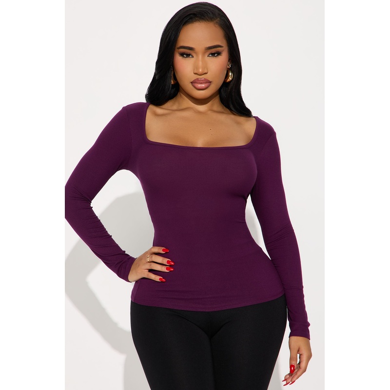 Issa Ribbed Top – Plum