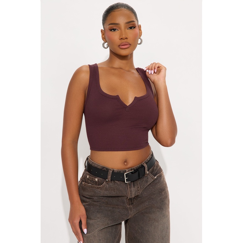 Leah Ribbed Tank Top – Chocolate