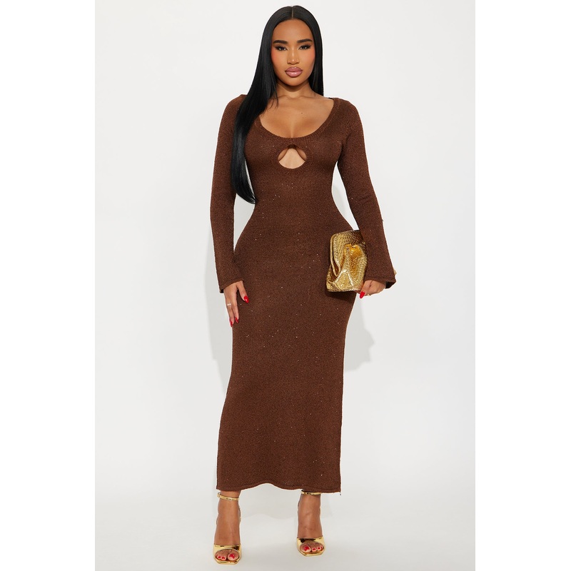 Natalie Crochet Maxi Dress – Brown