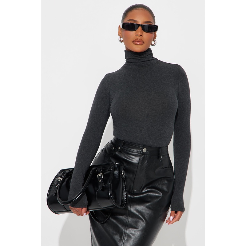 No More Rules High Turtle Neck Long Sleeve Top – Charcoal