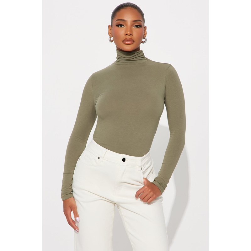 No More Rules High Turtle Neck Long Sleeve Top – Military Green