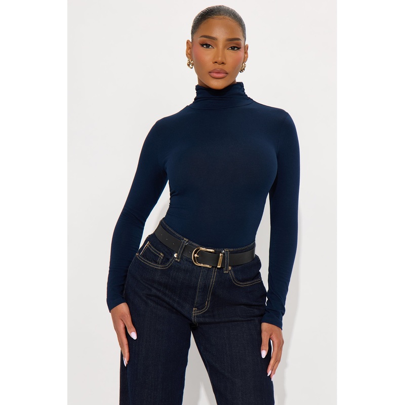 No More Rules High Turtle Neck Long Sleeve Top – Navy