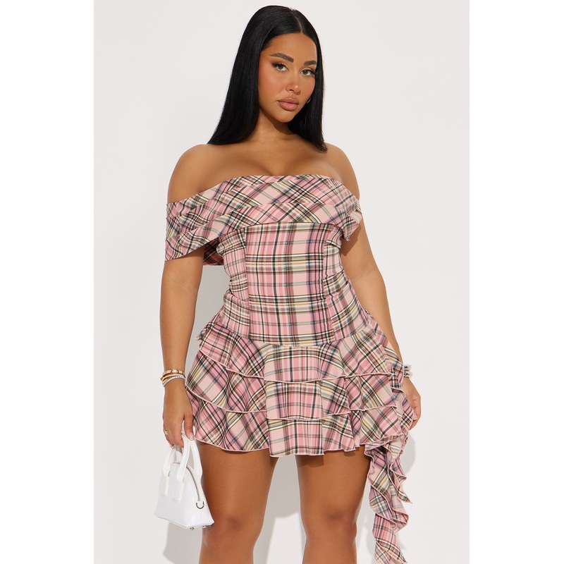 Plaid Dreams Ruffle Mini Dress – Pink/combo