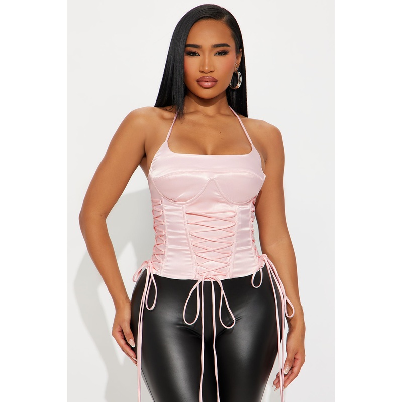 Same Girl Lace Up Satin Corset Top – Pink