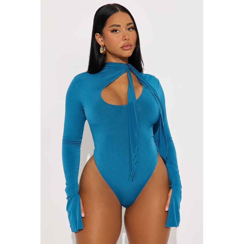 Silent Drama  Long Sleeve Mock Neck Bodysuit – Teal
