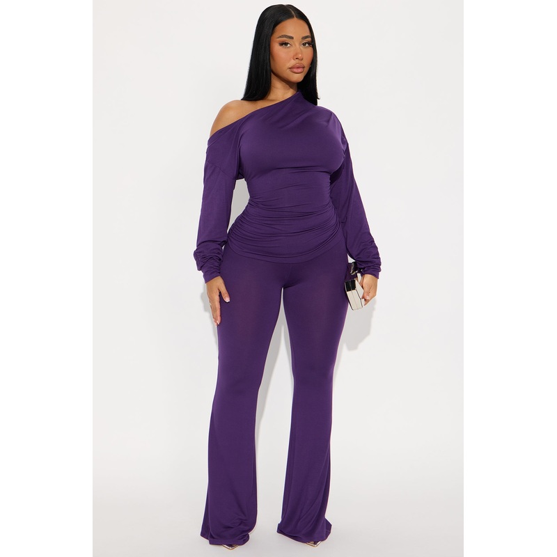 Solana Off Shoulder Pant Set – Eggplant
