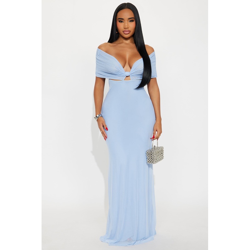 Sparrow Mesh Maxi Dress – Light Blue