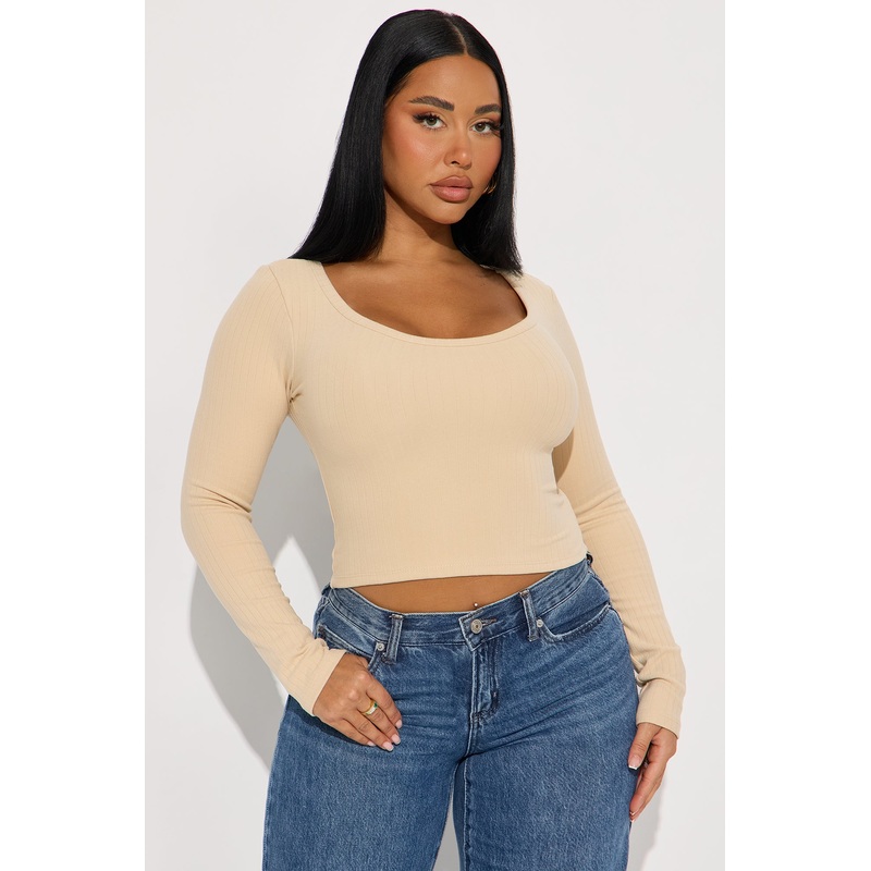 Taylor Scoop Neck Long Sleeve Top – Taupe