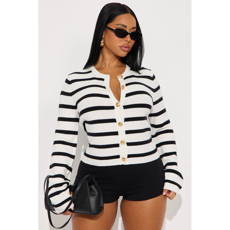 The Little Things Striped Cardigan – Black/White