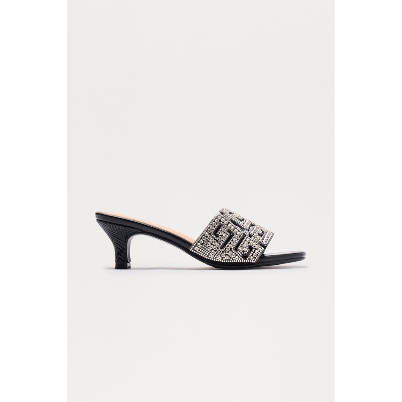 Twinkle Rhinestone Mules – Black