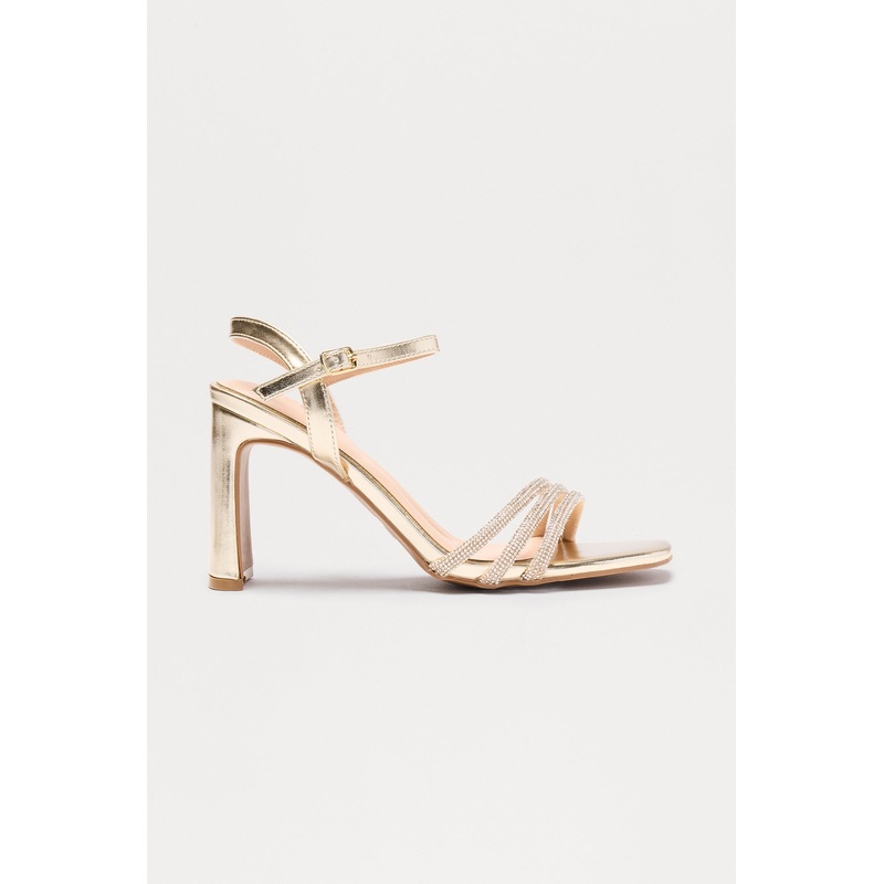 Vira Rhinestone Ankle Strap Heels – Gold