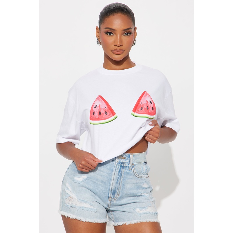 Watermelon Slices Cropped Tee – White