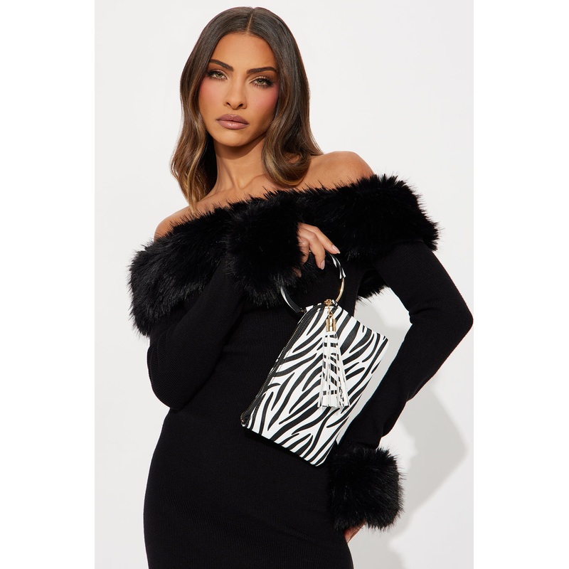 Wild Thoughts Faux Leather Clutch – Black/White