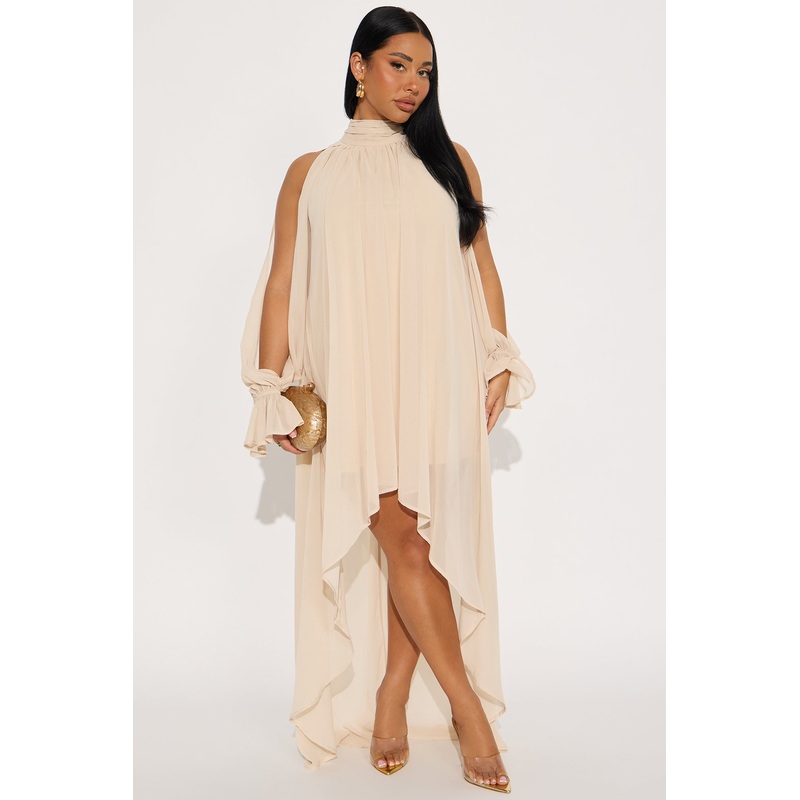Aryal Long Sleeve Chiffon Maxi Dress – Cream