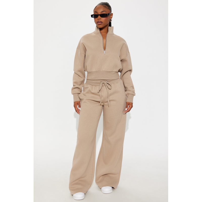 Chill In Style Quarter Zip Pant Set – Taupe