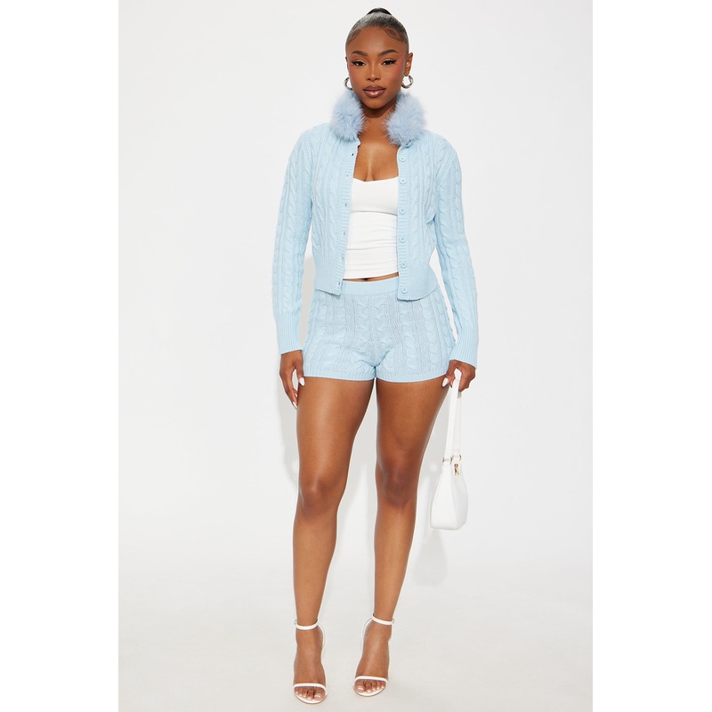 Cuddle Up Cardigan Sweater And Short Set – Light Blue