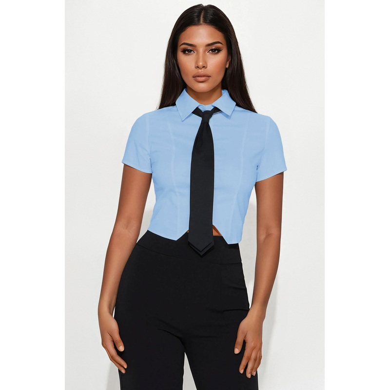 Dream Big Button Front Tie Shirt – Blue/Black