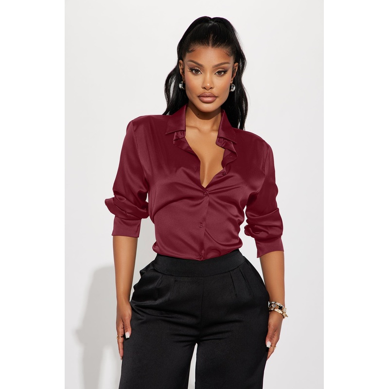 Feelin’ Popular Satin Shirt – Burgundy