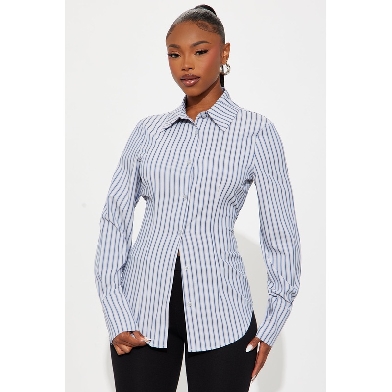 Mira Striped Poplin Shirt – Blue/combo