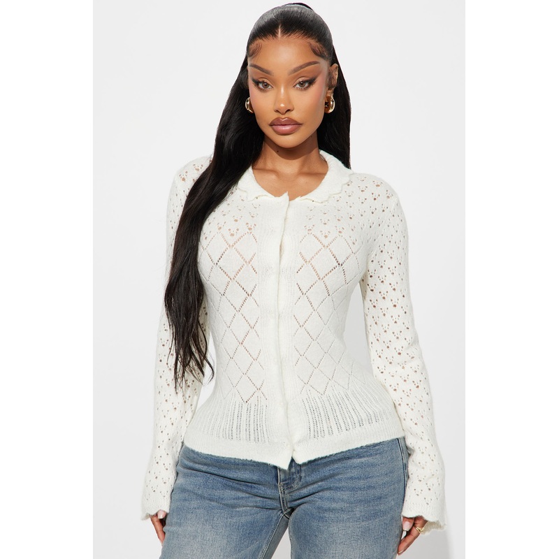 Not Interested Pointelle Cardigan – Off White