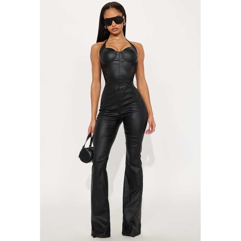 Raven Halter Flare Leg Jumpsuit – Black