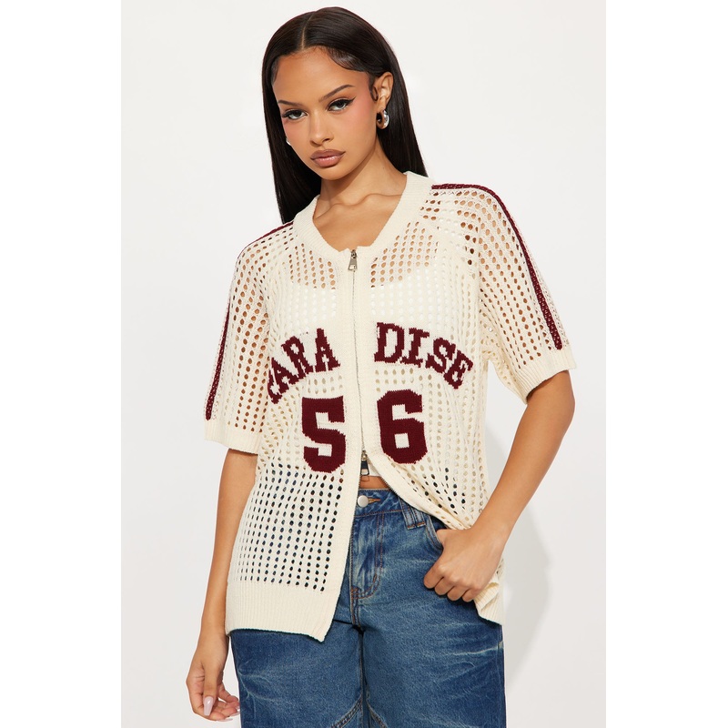 Season Finale Crochet Front Zip Sweater – Cream