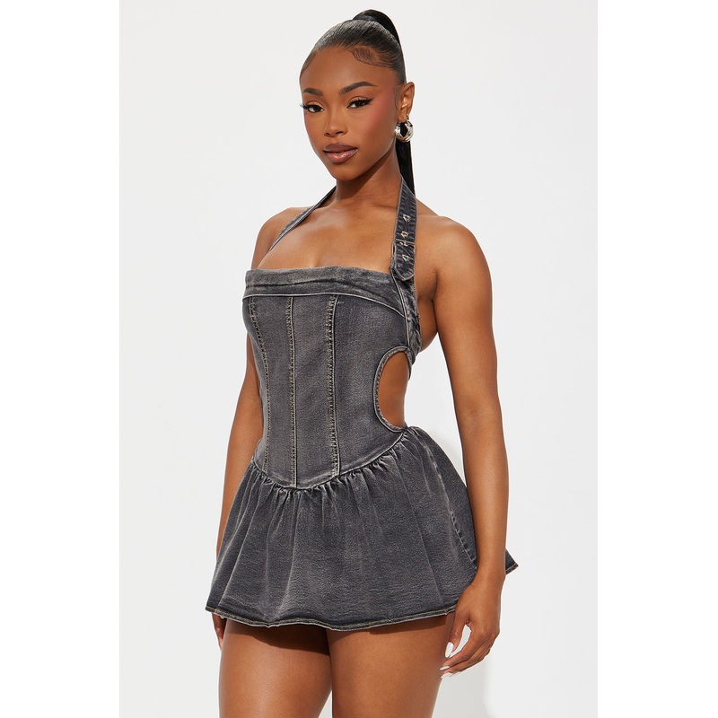 Special Moment Denim Micro Mini Dress – Black Wash