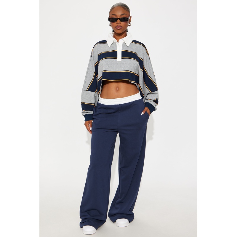 Sydney Striped Polo Lounge Set – Navy/combo