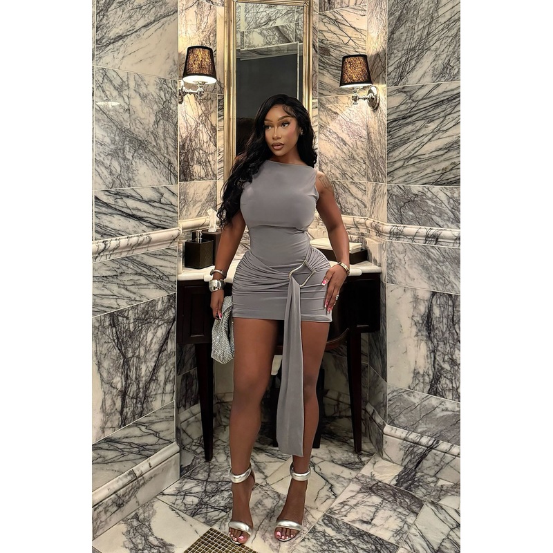 Taylor Backless Mini Dress – Charcoal